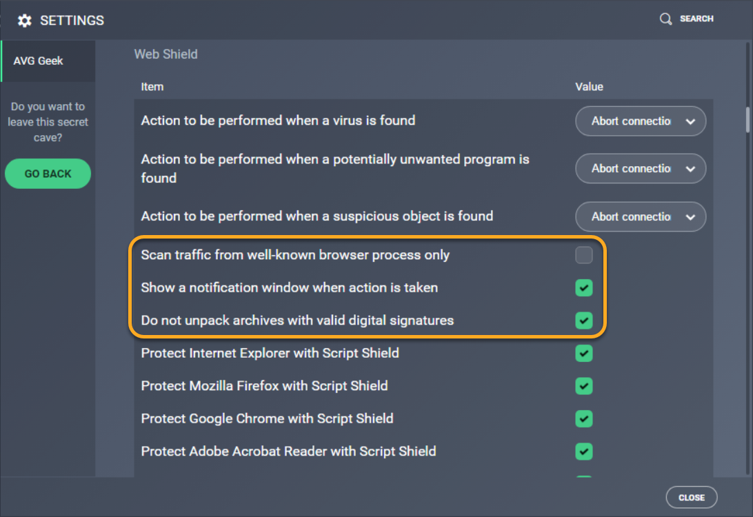 Using the AVG Geek settings area in AVG Antivirus | AVG Support