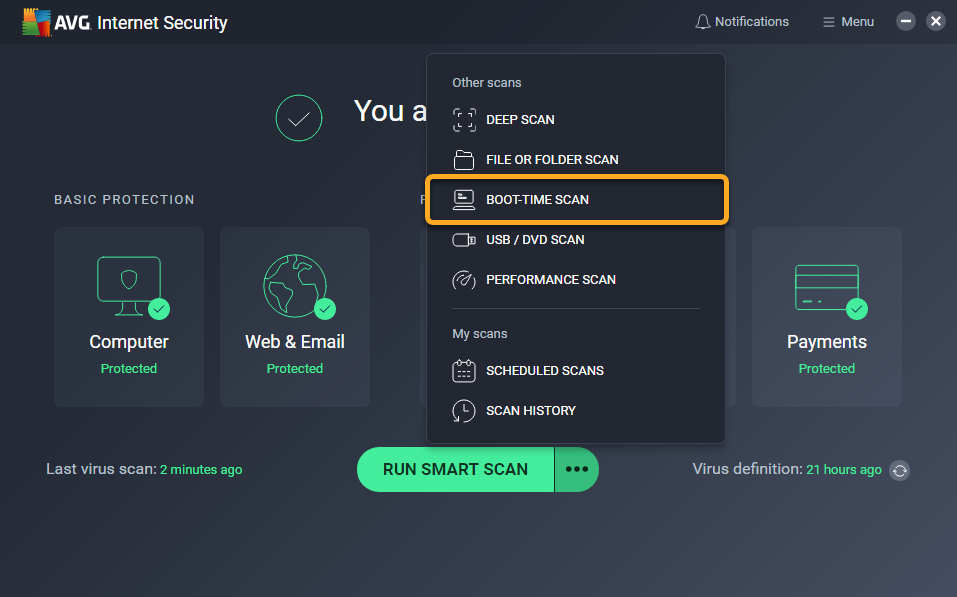 Esecuzione di una Scansione all'avvio di AVG AntiVirus | AVG