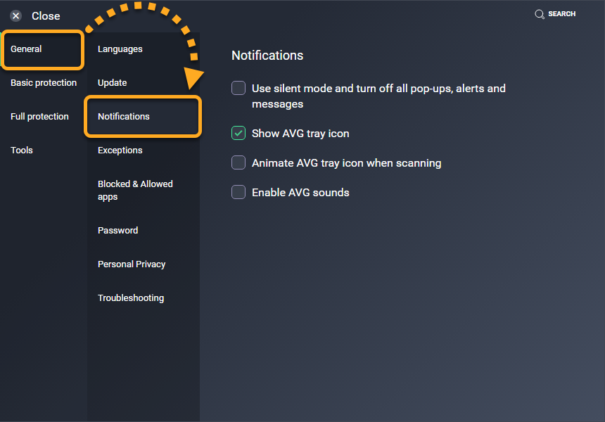 Avg アンチウイルスでのポップアップ通知の管理 Avg