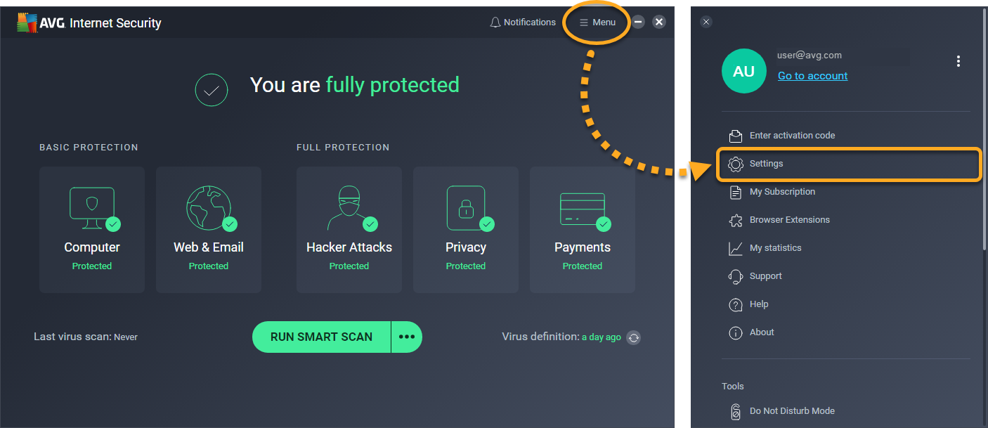 avg update virus definitions failed said to check internet connection on android